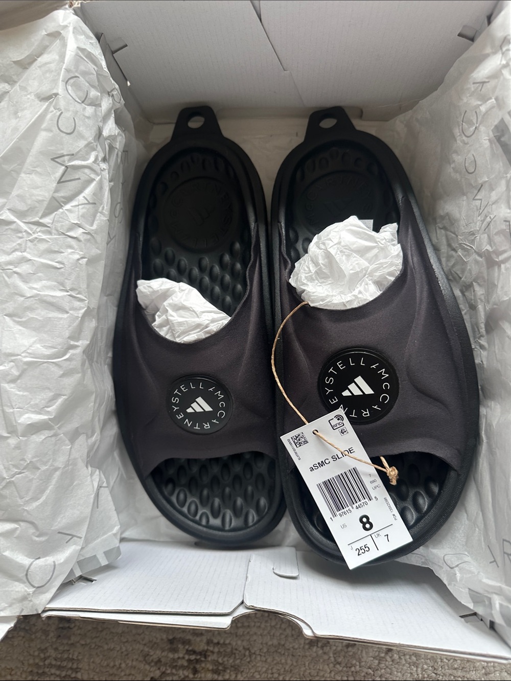 Stella McCartney for Adidas unisex Black Slide Sandals with Logo.